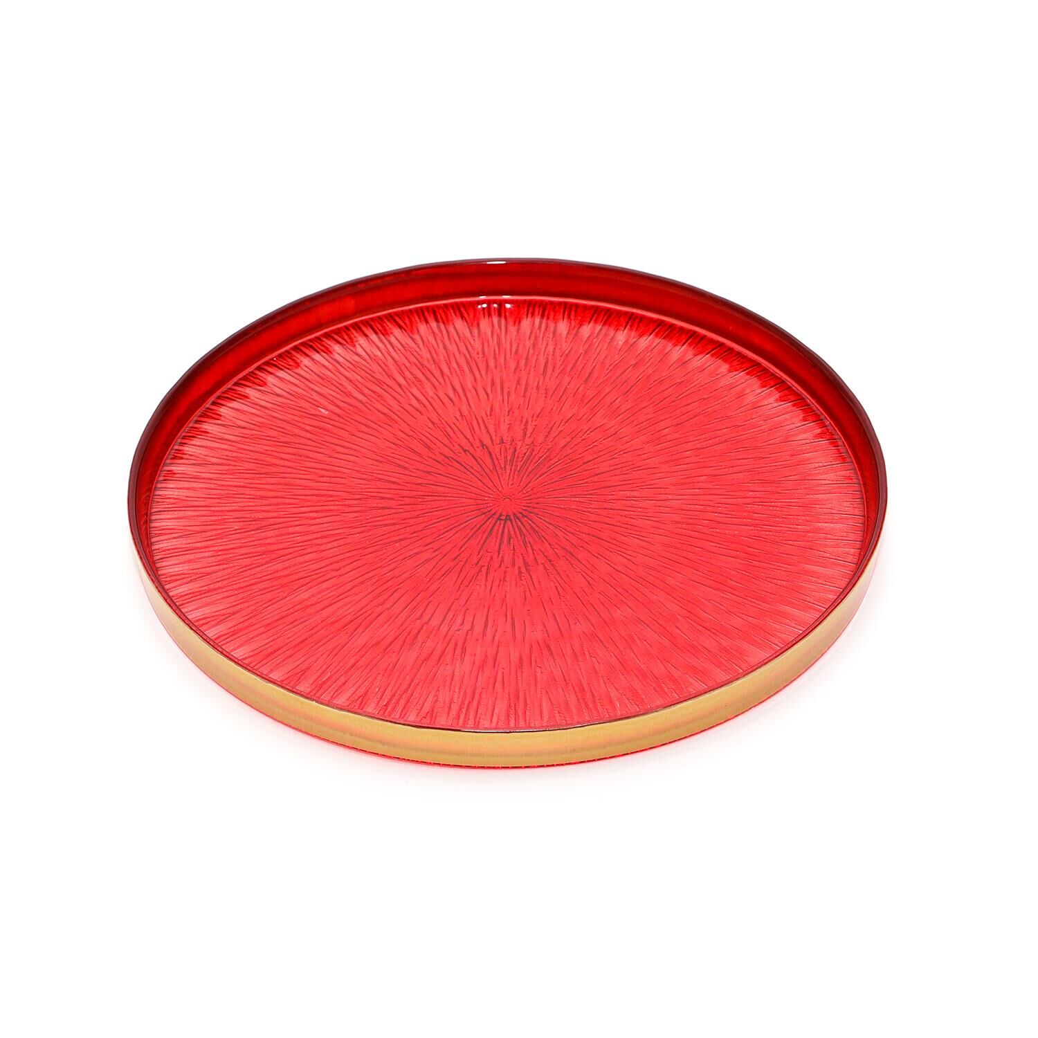 Dekoratif Kırmızı Cam Sunumluk Tepsi/tabak