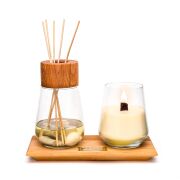 Masif Ahşap Kaideli Yasemin Sandal Oda Kokusu & Vegan Mum Seti
