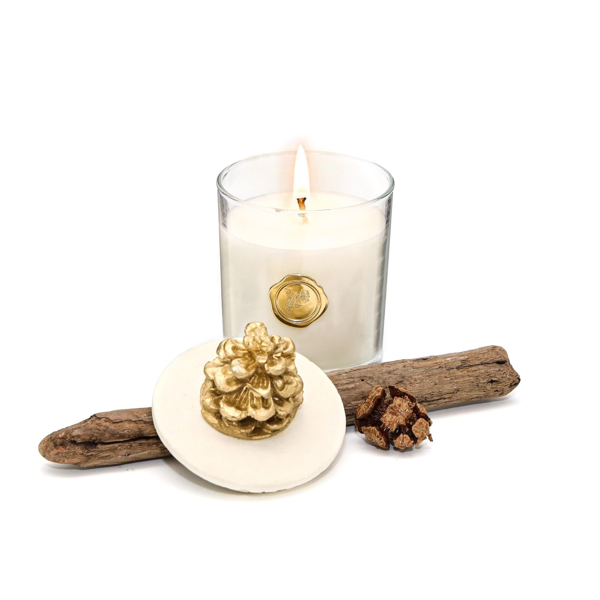 Yılbaşı Gold Kozalak Seramik Taş Kapaklı Spice Orange Vegan Mum