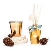 130 ml Golden Glow Gold Şişe Oud-Vanilya Oda Kokusu ve Mumluk Seti
