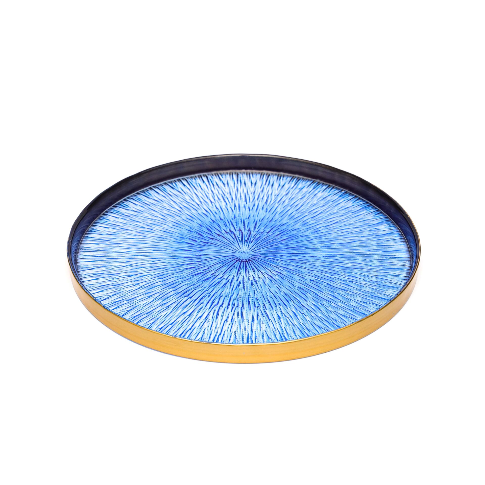 Dekoratif Mavi Cam Sunumluk Tepsi/tabak