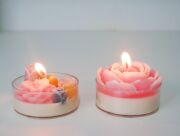 2li Gül Kokulu Pembe El Yapımı Çiçekli Mum Seti