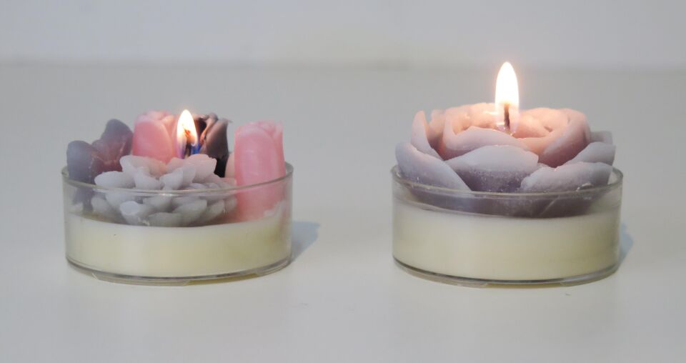 2li Gardenya Kokulu Gri El Yapımı Çiçekli Mum Seti