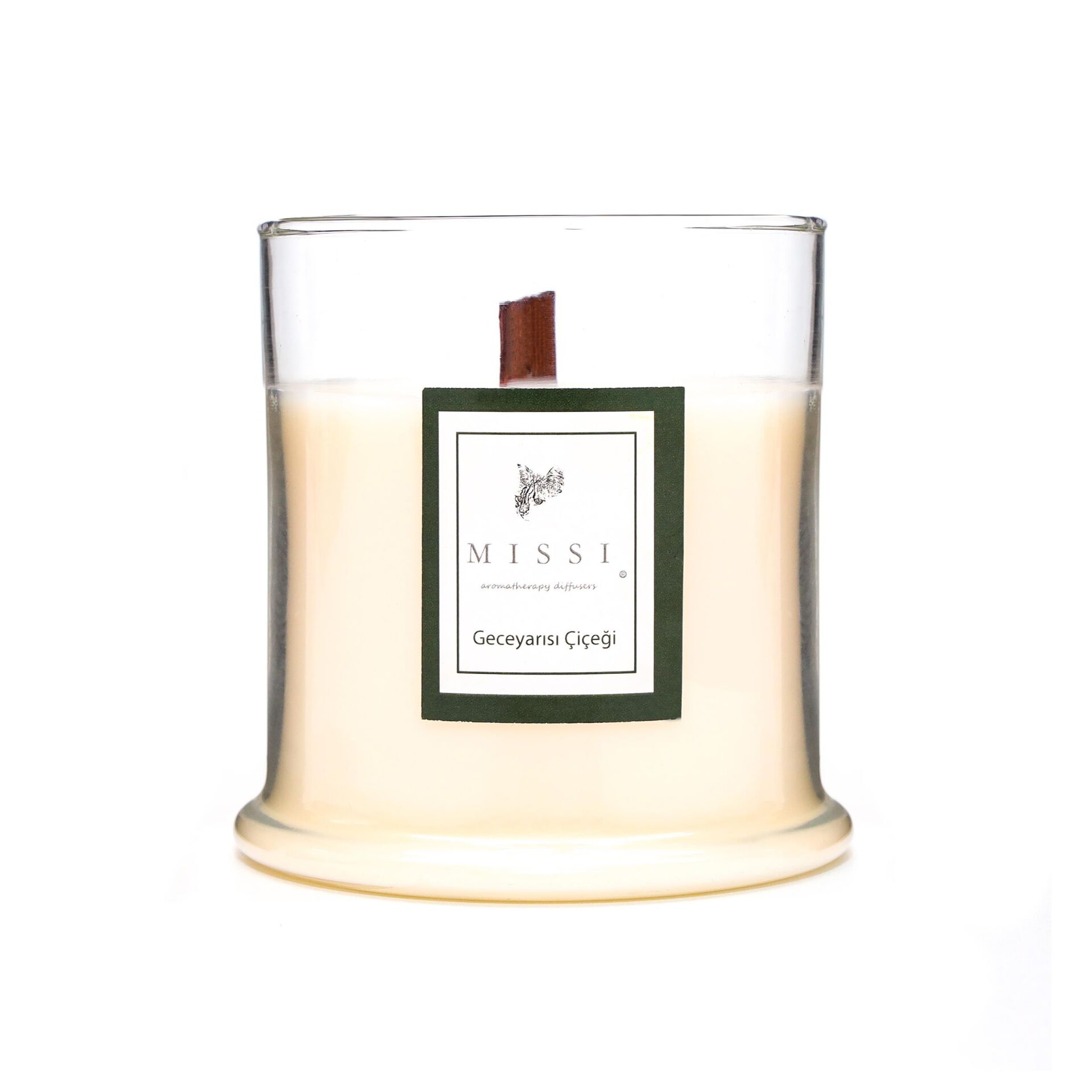 Büyük Üfleme Cam Ahşap Fitilli Geceyarısı Çiçeği Vegan Mum (380 gr)