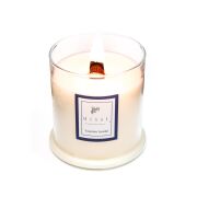 Büyük Üfleme Cam Ahşap Fitilli Yasemin Sandal Vegan Mum (380 gr)