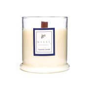 Büyük Üfleme Cam Ahşap Fitilli Yasemin Sandal Vegan Mum (380 gr)