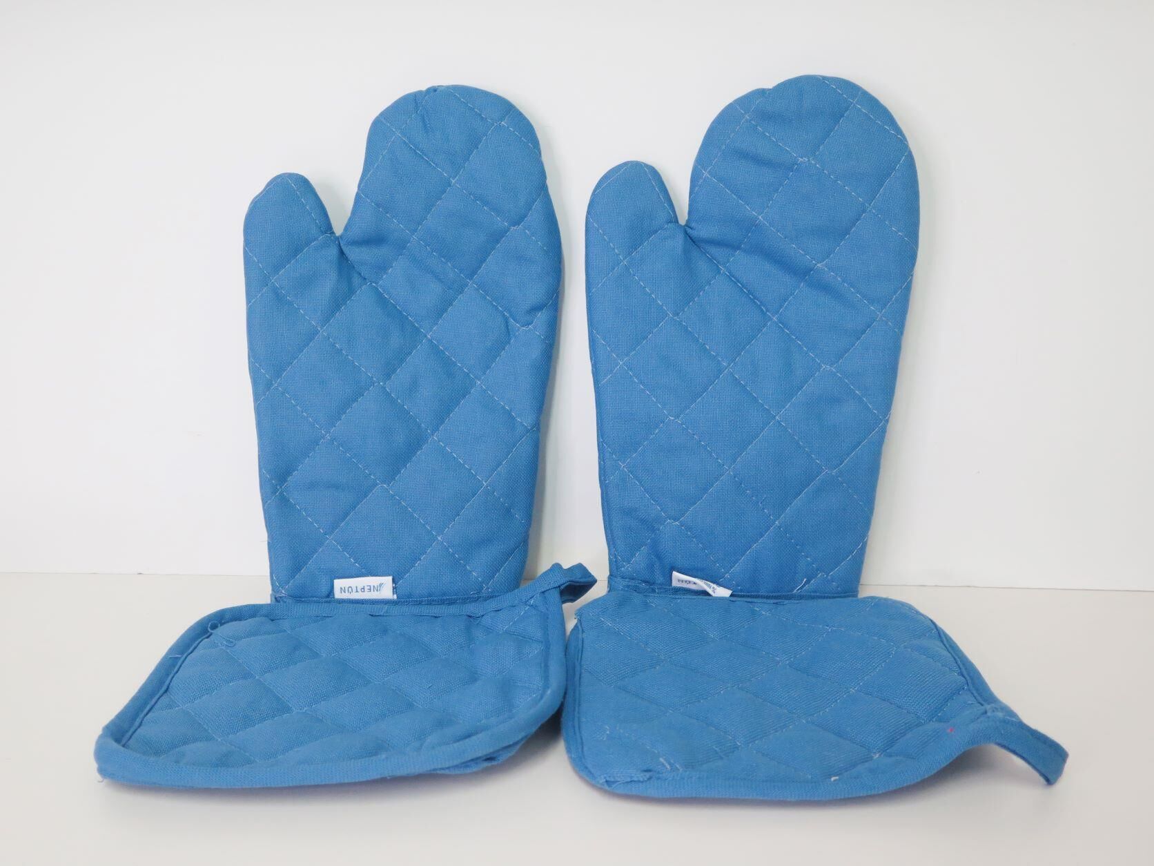 Mavi Kapitone Fırın Eldiveni Ve Tutacak Seti