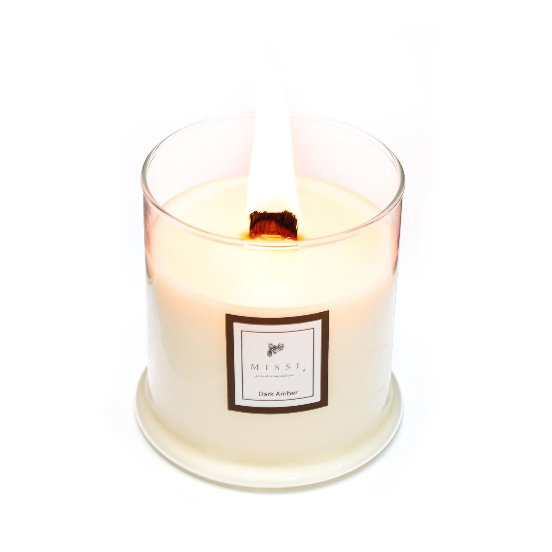 Büyük Üfleme Cam Ahşap Fitilli Dark Amber Vegan Mum (380 gr)