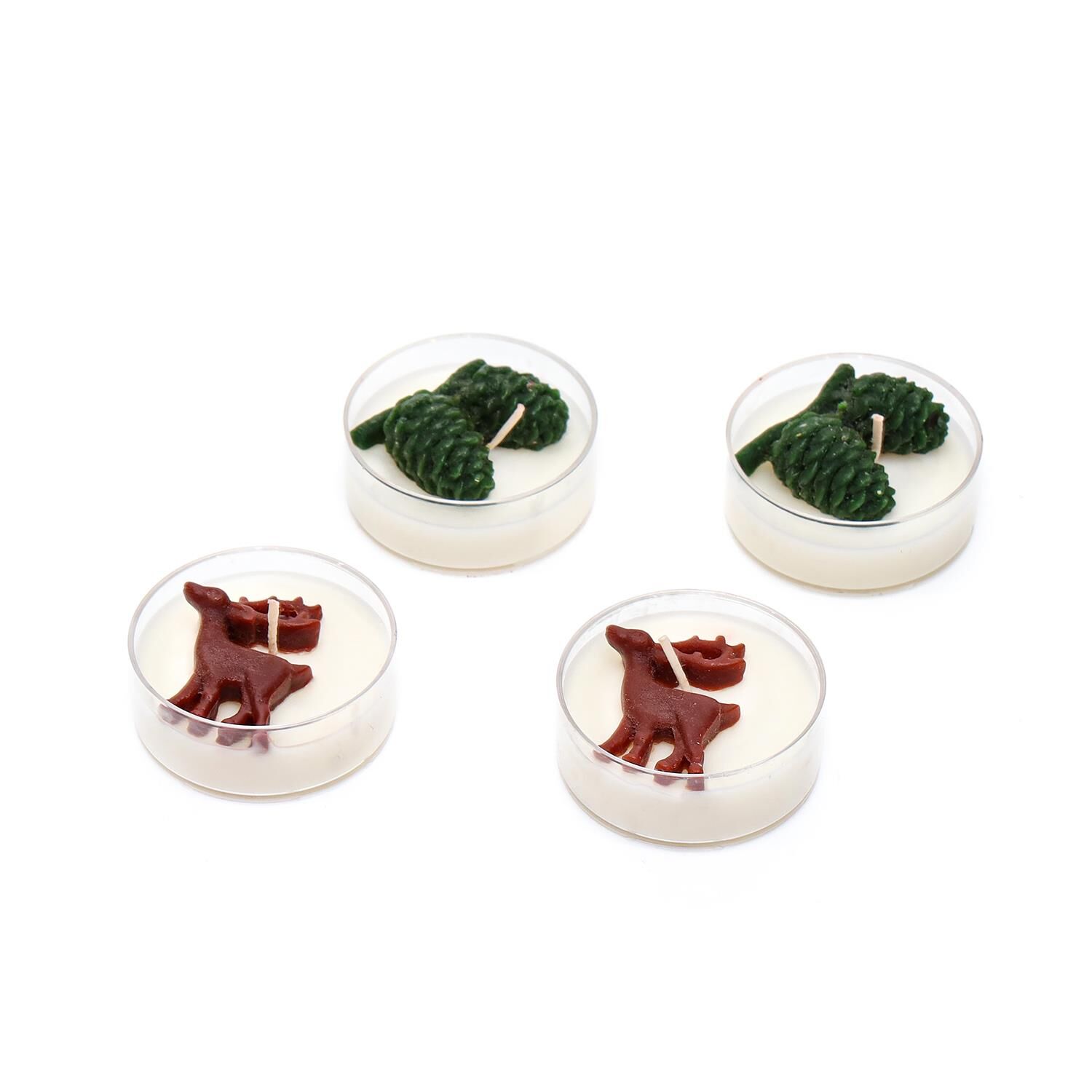 Yılbaşı 4lü Spice Orange Kokulu Kozalak ve Geyik Temalı Tealight Mum Seti