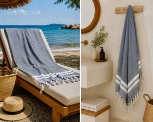 Ege Esintisi İnce Peştemal - Gri - %100 Pamuk Plaj, Havuz ve Hamam Peştemali