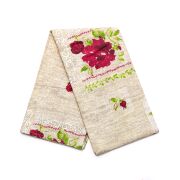 Kırmızı Gül Desenli Bej Pamuklu Masa Örtüsü (140x180)