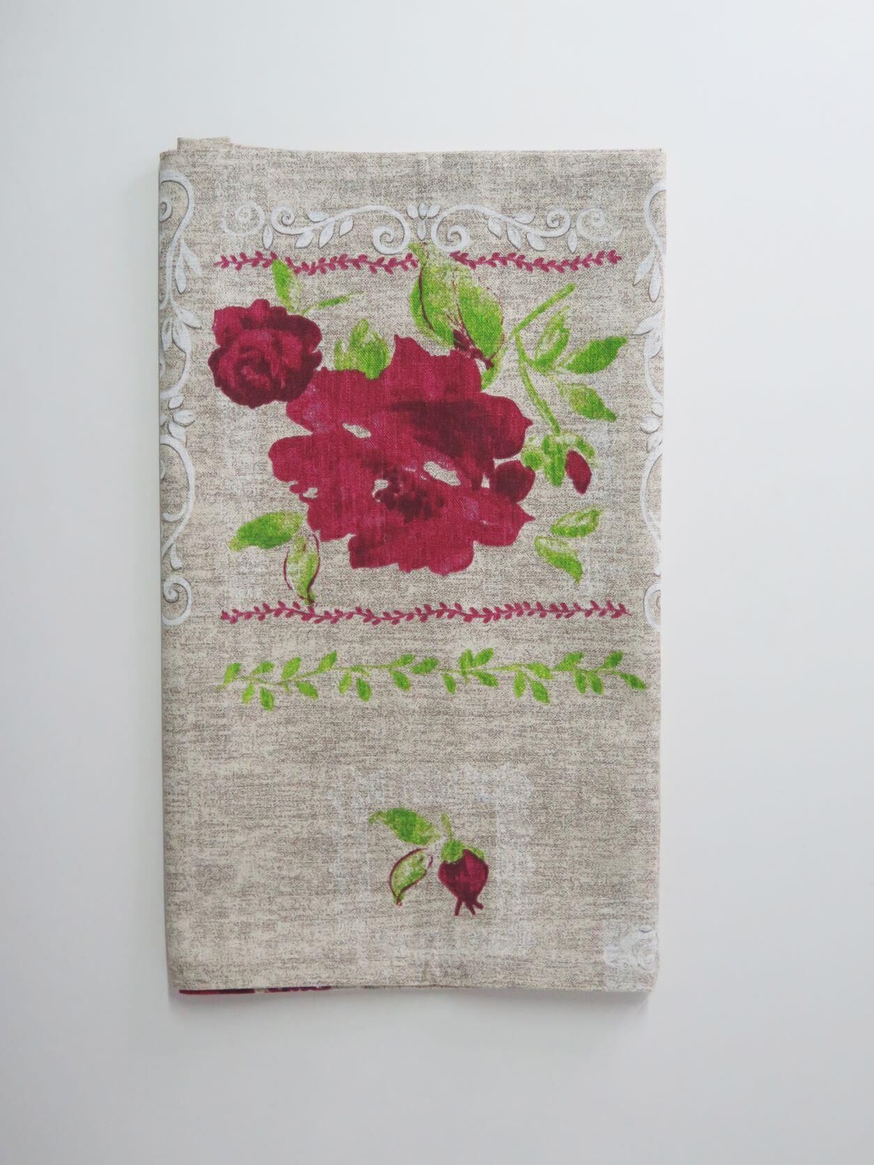 MİSSİ KIRMIZI GÜL DESENLİ PAMUKLU RUNNER (40X150 CM)