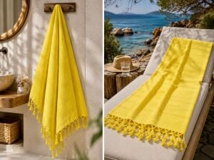 Ege Esintisi Marina İnce Peştemal - Sarı - %100 Pamuk Plaj, Havuz ve Hamam Peştemali