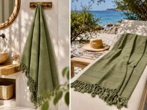Ege Esintisi Marina İnce Peştemal - Haki Yeşil - %100 Pamuk Plaj, Havuz ve Hamam Peştemali