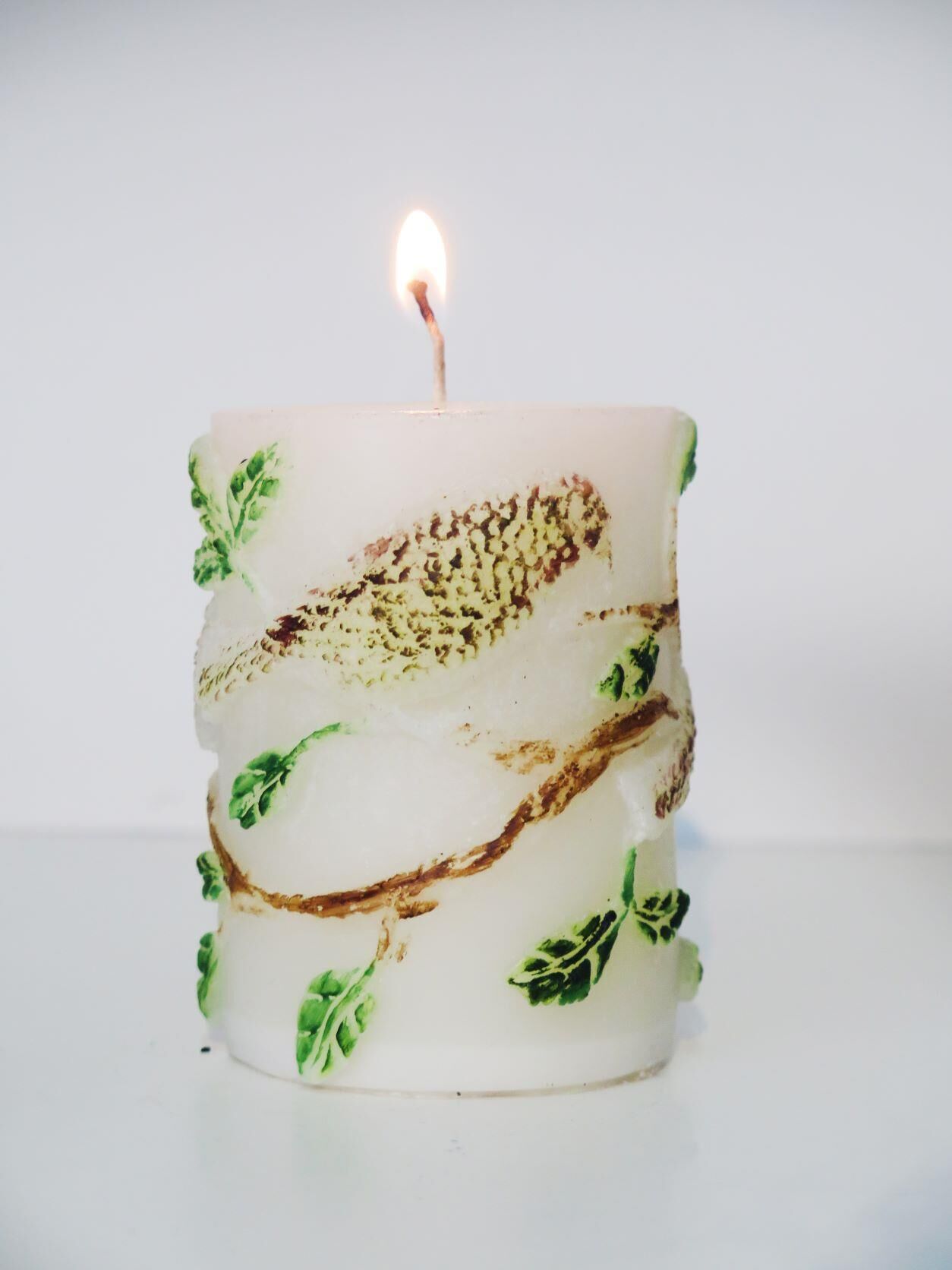 EL YAPIMI KAHVERENGİ KUŞ KABARTMALI MUM