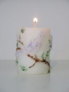 EL YAPIMI LİLA KUŞ KABARTMALI MUM