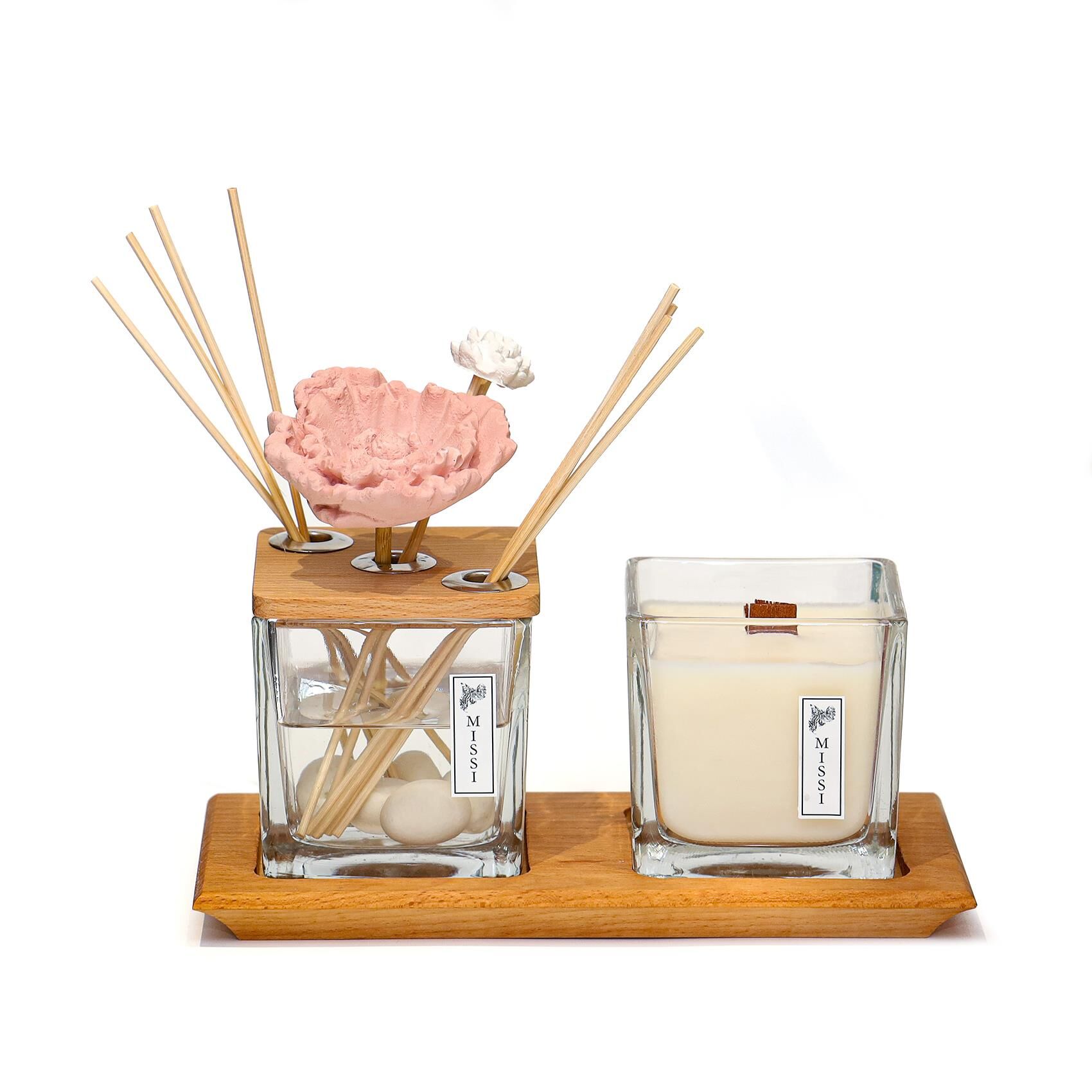 Vıp 250 ml Dekorlu Dark Amber Oda Kokusu ve Vegan Mum Seti