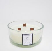 Large Yuvarlak Cam Ahşap Fitilli Black Vanilya Vegan Mum(çap:16 cm)