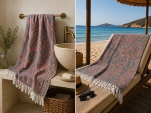 Ege Esintisi Saray Jakarlı Çift Yüzlü Peştemal - Somon- %100 Pamuk 100x180 cm Plaj, Havuz ve Hamam Peştemali
