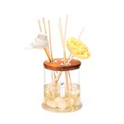 250 ml Dekorlu Oval Üfleme Cam Şişe  Çiçek ve Kuş Taş Çubuklu Amber Çiçeği Oda Kokusu