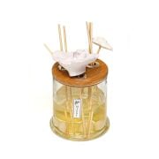 250 ml Dekorlu Masif Ahşap Kapaklı Yuvarlak Şişe Beyaz Yasemin Oda Kokusu