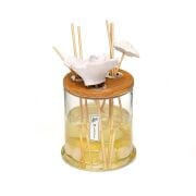 250 ml Dekorlu Masif Ahşap Kapaklı Yuvarlak Şişe Beyaz Yasemin Oda Kokusu