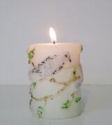 El Yapımı Gri Kuş Kabartmalı 7x9 Silindir Mum