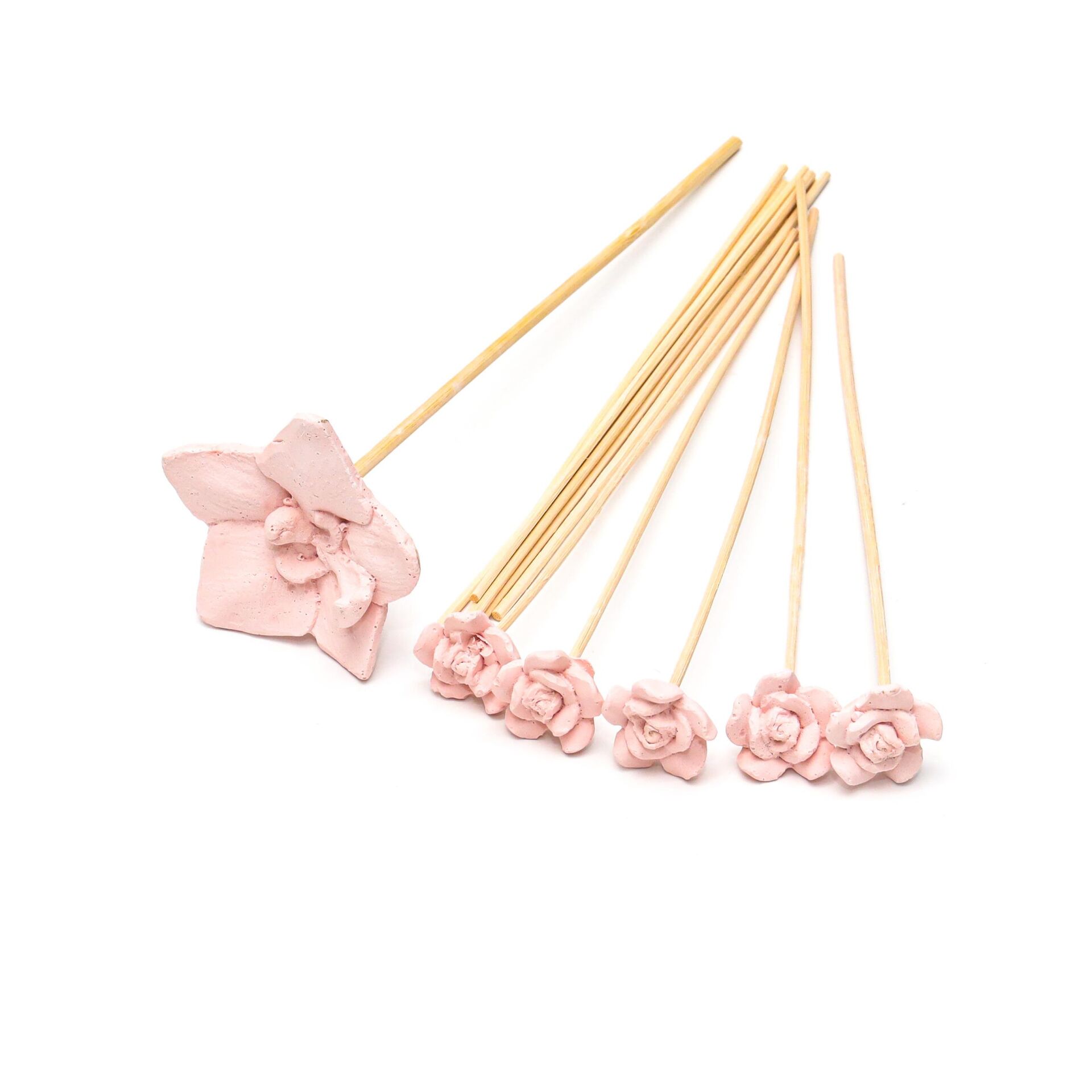 Pembe Çiçek Taşlı 12'li Doğal Bambu Kamış Seti