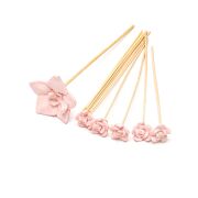 Pembe Çiçek Taşlı 12'li Doğal Bambu Kamış Seti