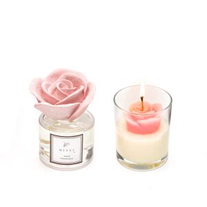 100 ml Pembe Gül Seramik Taşlı Dark Amber Oda Kokusu ve Mum Seti