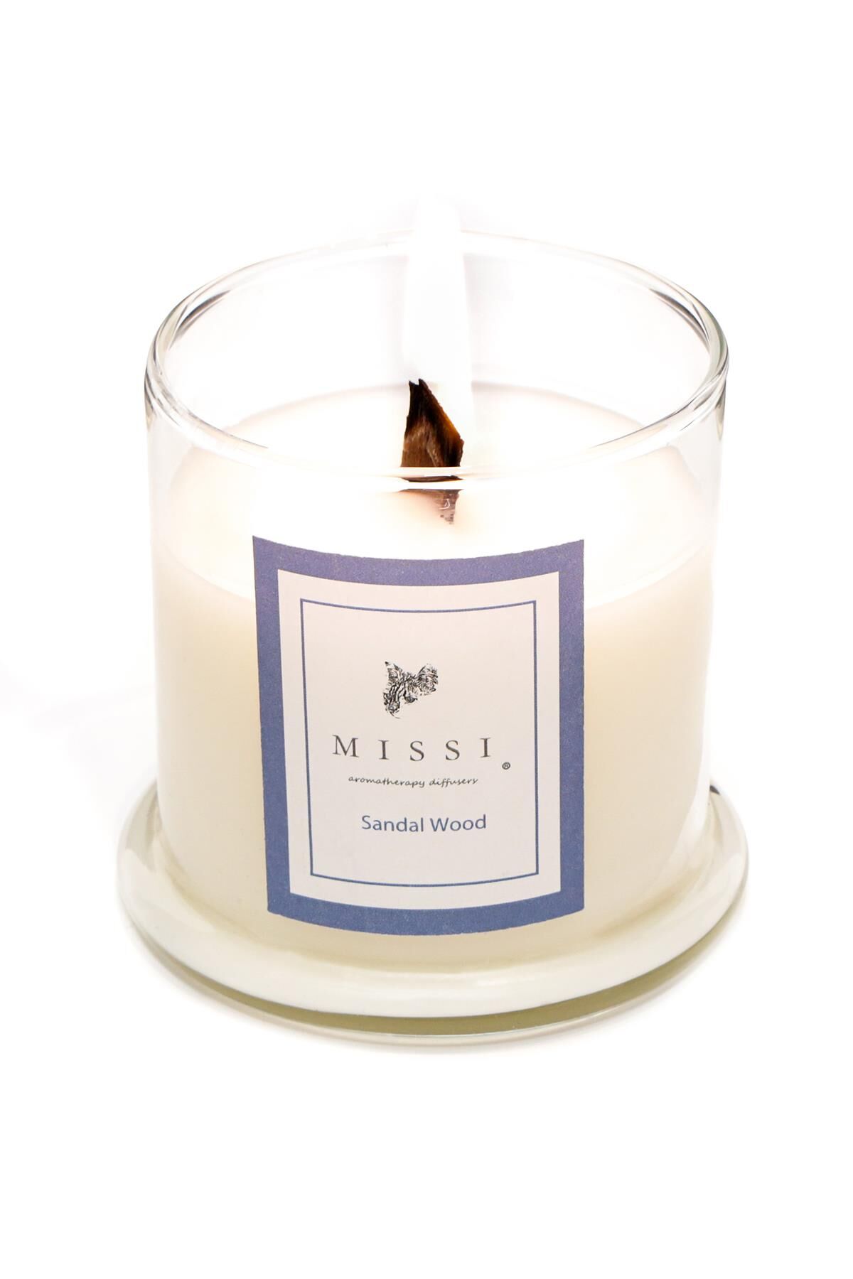 Üfleme Cam Ahşap Fitilli Sandal Wood Vegan Mum (140 gr)