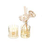 200 ml Gold Boyalı Cam Şişe Oud Vanilya Oda Kokusu ve Mum Seti