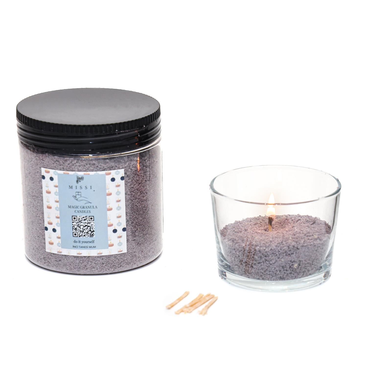 Oud Vanilya Kokulu Gri Yaratıcı İnci Tozu Mum (30 adet fitil ile birlikte)-250 gr