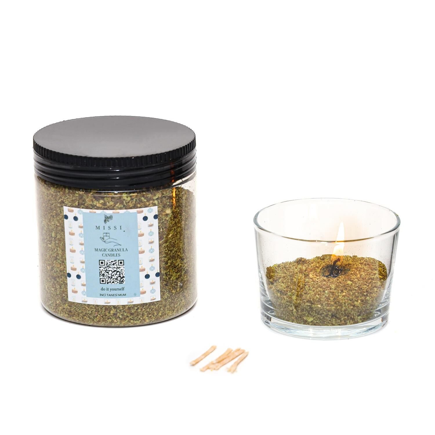 White Jasmine Kokulu Yeşil Yaratıcı İnci Tozu Mum (30 adet fitil ile birlikte)-250 gr