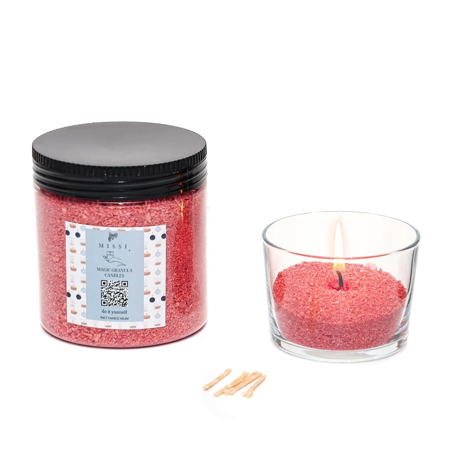 Garden Rose-Pudra Kokulu Pembe Yaratıcı İnci Tozu Mum (30 adet fitil ile birlikte)-250 gr