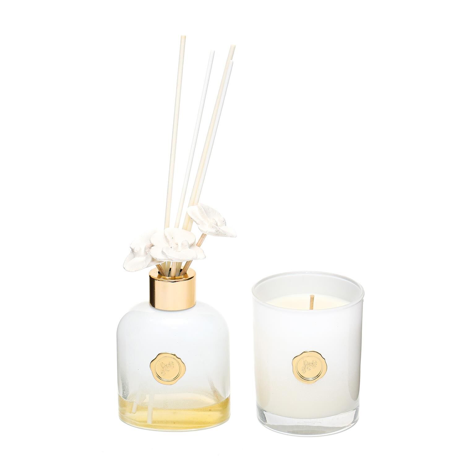 130 ml Beyaz Cam Şişe White Jasmine Oda Kokusu ve Kokulu Vegan Mum Seti