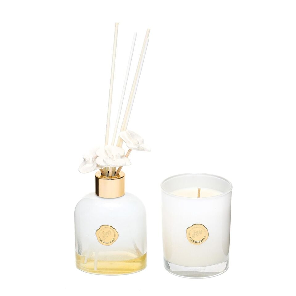 130 ml Beyaz Cam Şişe White Jasmine Oda Kokusu ve Kokulu Vegan Mum Seti