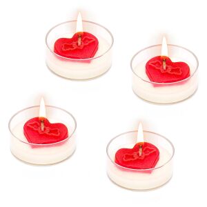 4lü Kırmızı Kalp Dekorlu Tealight Mum Seti