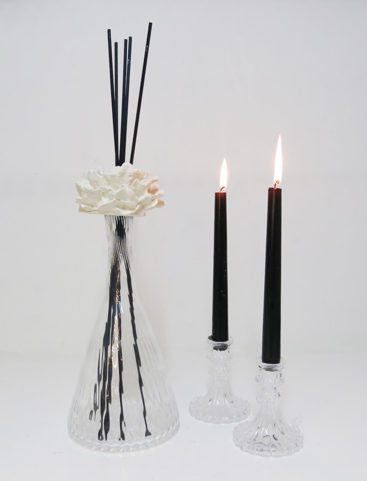 Xl İnce Özel Dokulu Cam Vazo Siyah Uzun Çubuklu Dark Amber Oda Kokusu