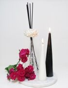 MİSSİ XL İNCE ÖZEL DOKULU CAM VAZO SİYAH UZUN ÇUBUKLU DARK AMBER ODA KOKUSU