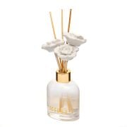 130 ml Beyaz Cam Şişe Gül Taş Bambu Çubuklu Rosewood Oda Kokusu