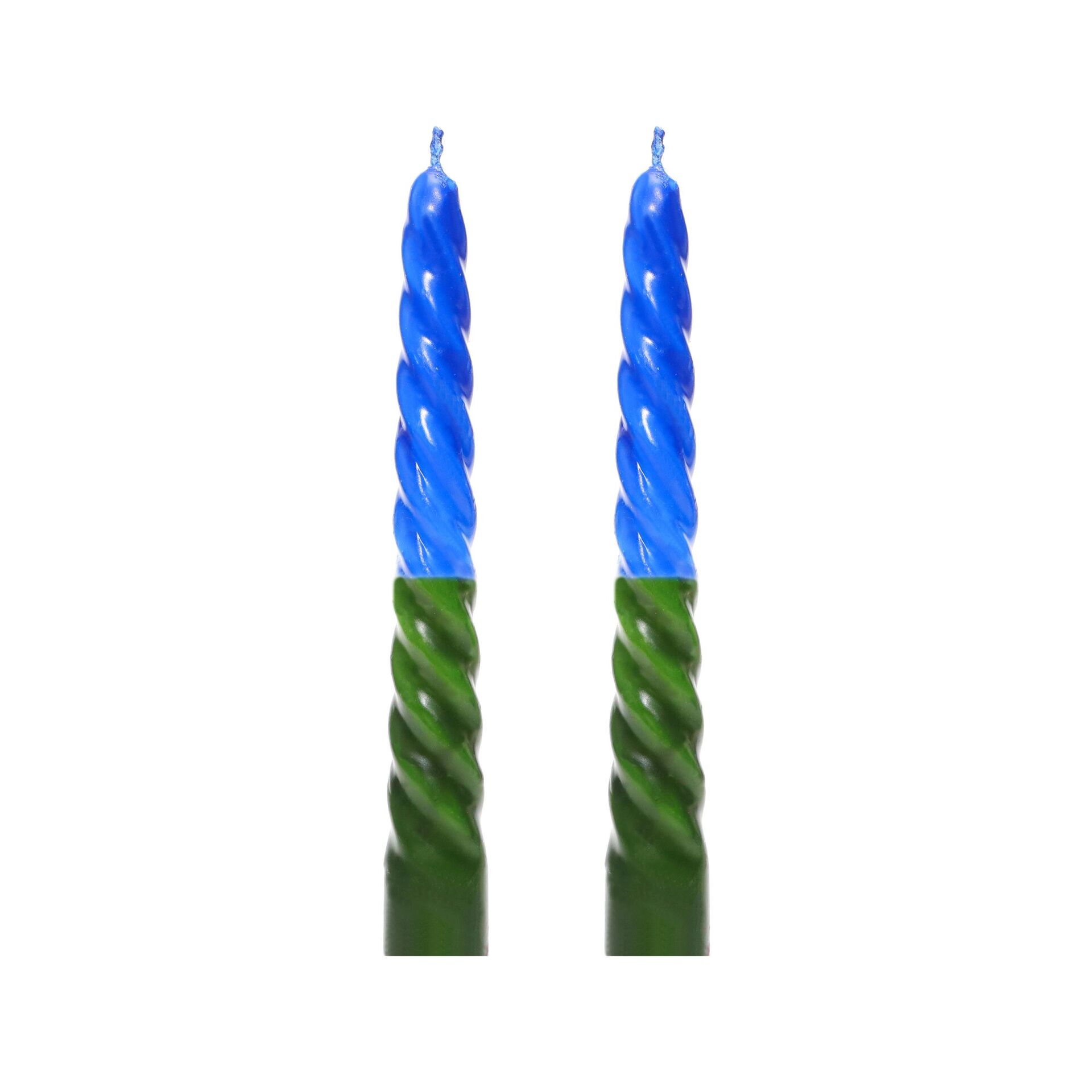2'li Mavi-Yeşil Burgulu Şamdan Mum Seti