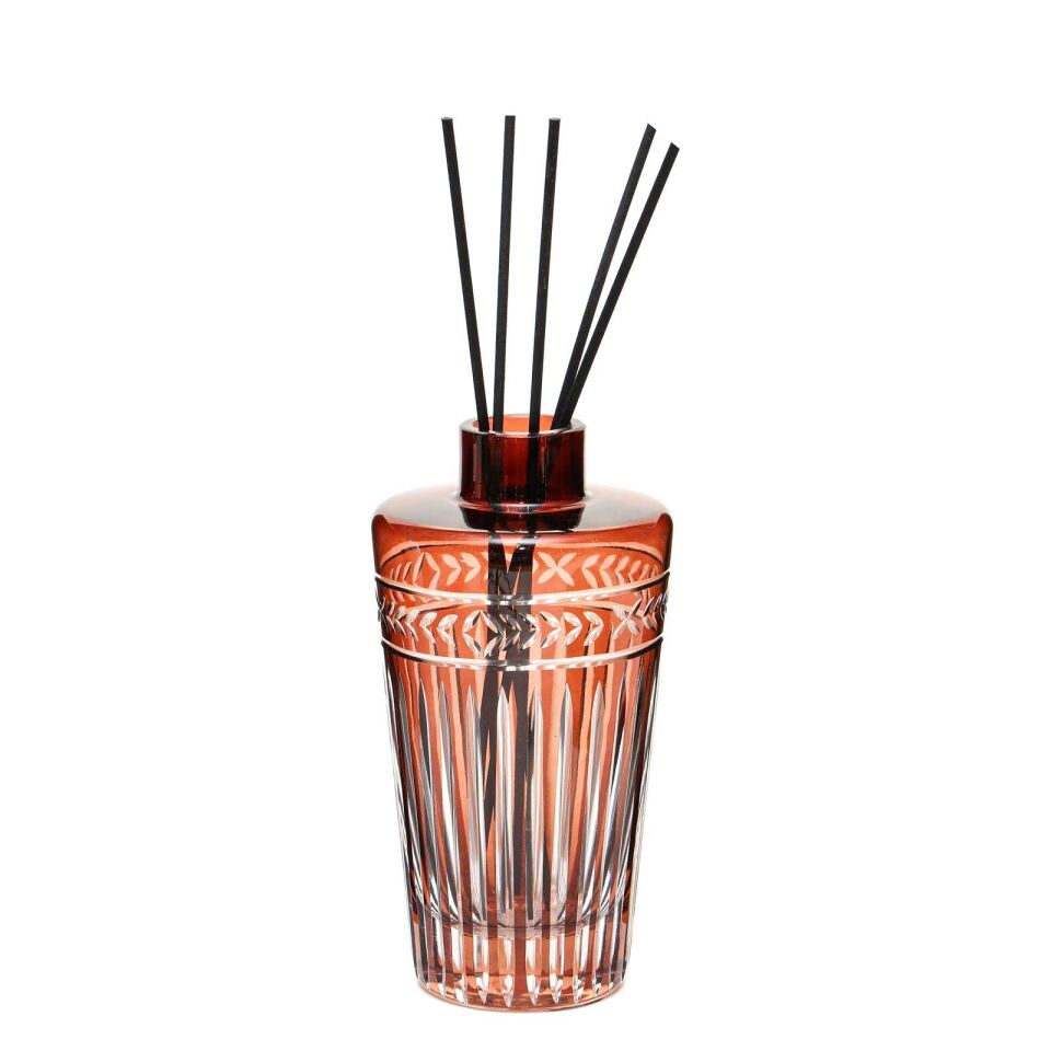 Kahverengi Kristal Kesme Cam Şişe Dark Amber Oda Kokusu (23 cm)