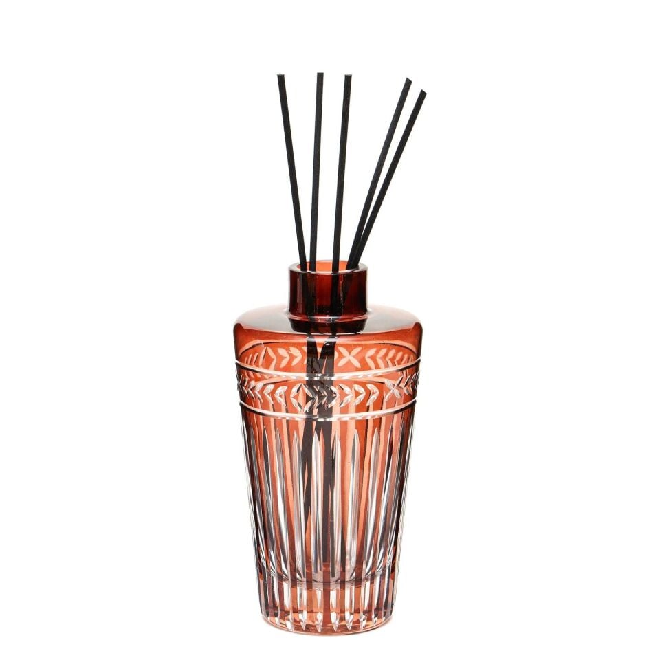 Kahverengi Kristal Kesme Cam Şişe Dark Amber Oda Kokusu (23 cm)