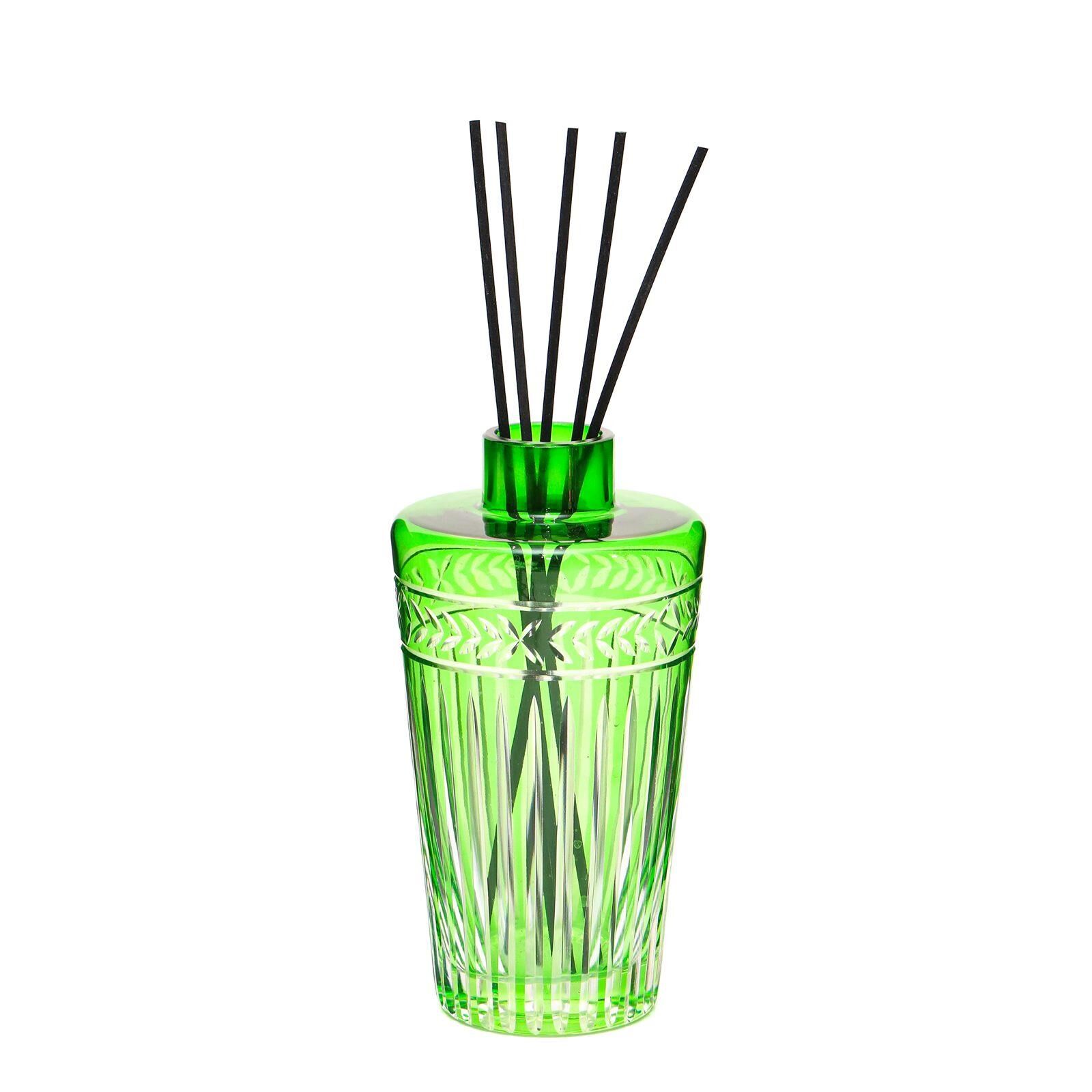 Yeşil Kristal Kesme Cam Şişe Oud Vanilya Oda Kokusu (23 cm)