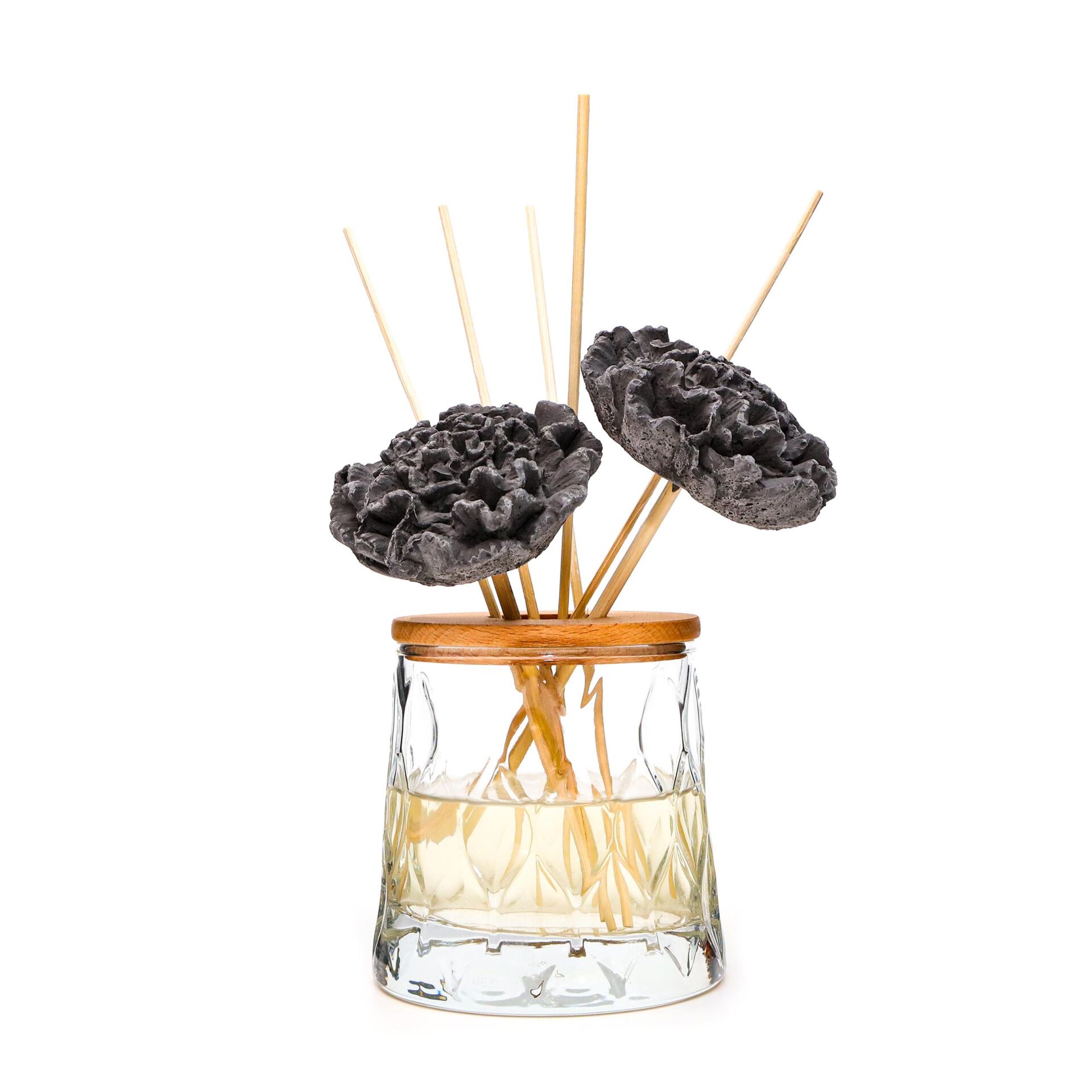 Kristal Cam Şişe Gri Seramik Taş Bambu Çubuklu Black Vanilya Oda Kokusu