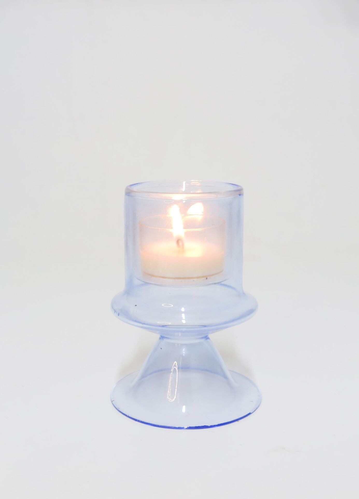 MİSSİ AYAKLI MAVİ CAM MUMLUK VE TEALIGHT SETİ