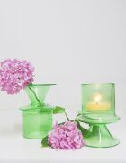 MİSSİ AYAKLI YEŞİL CAM MUMLUK VE TEALIGHT SETİ