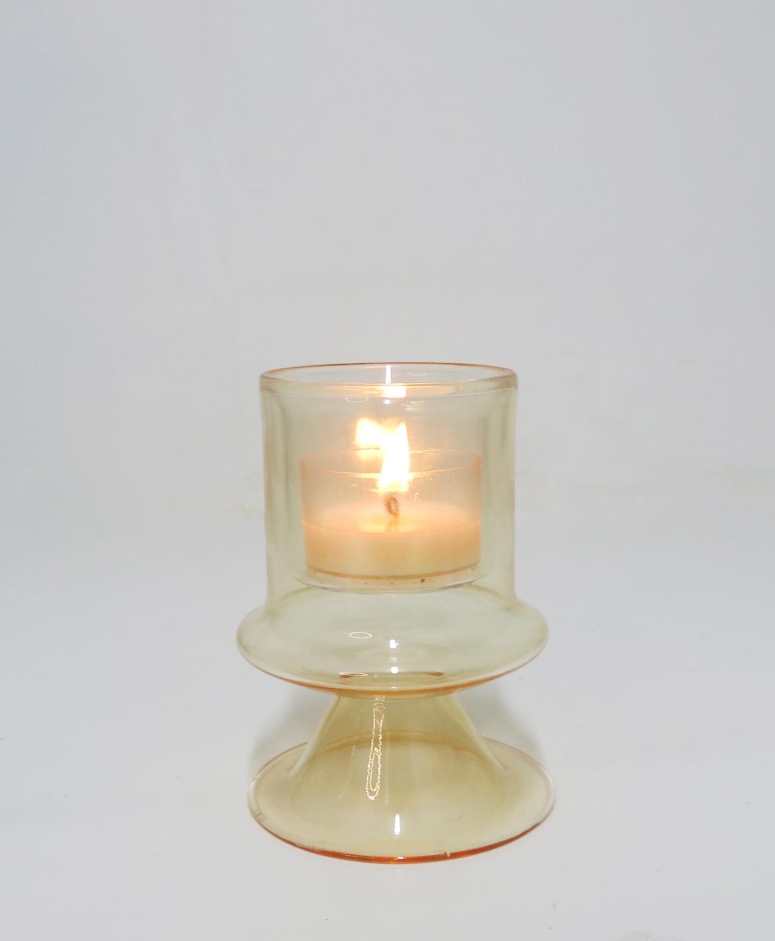 MİSSİ AYAKLI AMBER CAM MUMLUK VE TEALIGHT SETİ
