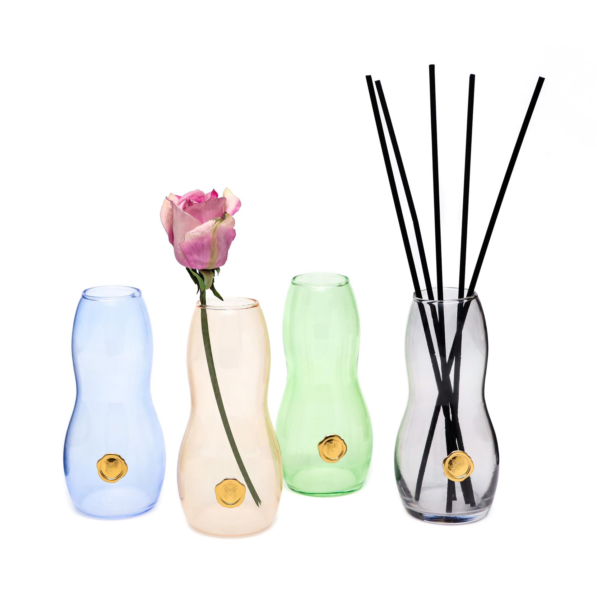 El Yapımı Üfleme Boğumlu Mavi Cam Vazo (17 cm)